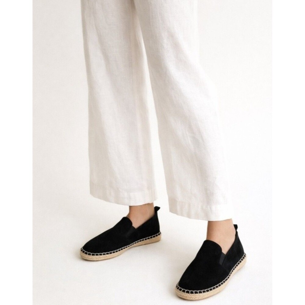 Vince Womens 11 Black Suede Espadrille Slip On Shoes Flats Jute